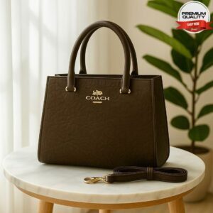 Premium Coach Structured Handbag with Dual Handles and Detachable Strap