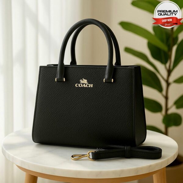 Premium Coach Structured Handbag with Dual Handles and Detachable Strap