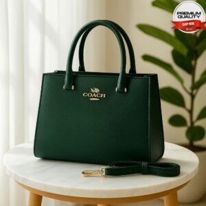Premium Coach Structured Handbag with Dual Handles and Detachable Strap