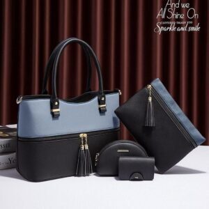 Trendy 4-Piece Handbag Set with Tassel Detail and Gold Zippers