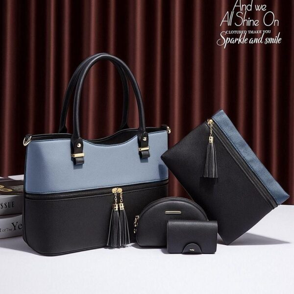 Trendy 4-Piece Handbag Set with Tassel Detail and Gold Zippers