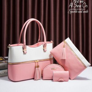 Trendy 4-Piece Handbag Set with Tassel Detail and Gold Zippers