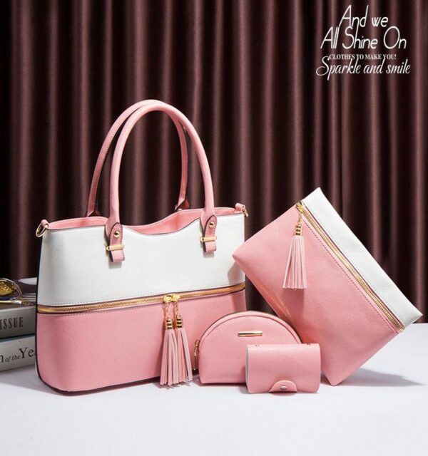 Trendy 4-Piece Handbag Set with Tassel Detail and Gold Zippers