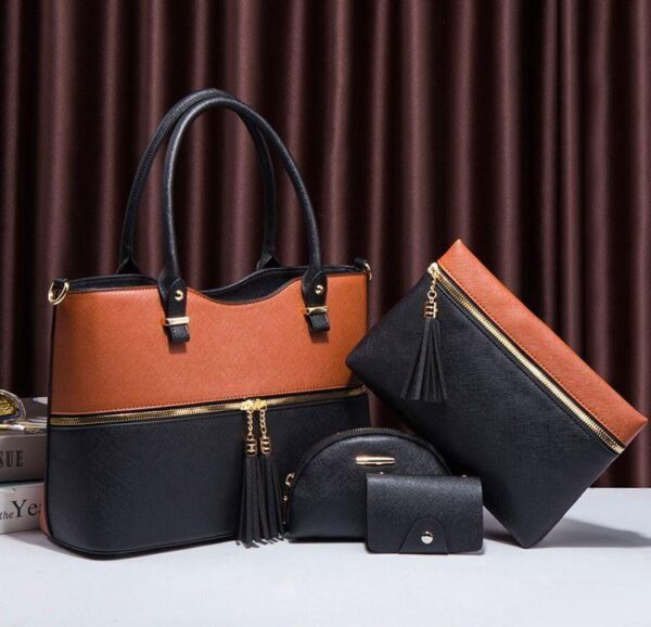 Trendy 4-Piece Handbag Set with Tassel Detail and Gold Zippers