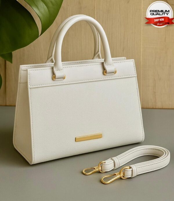 Premium Structured Handbag with Gold Hardware and Detachable Strap