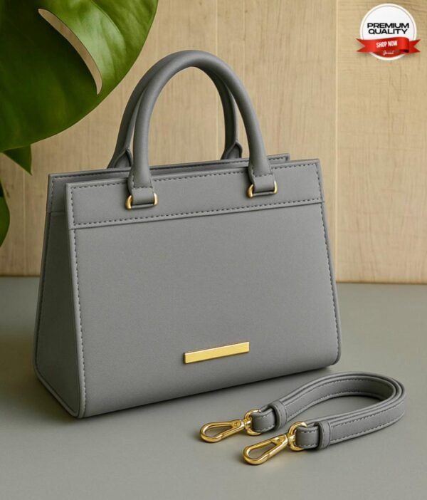 Premium Structured Handbag with Gold Hardware and Detachable Strap