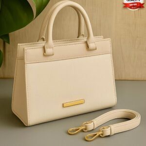 Premium Structured Handbag with Gold Hardware and Detachable Strap