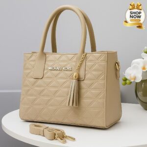 Luxury Quilted Tote Handbag with Tassel Charm and Detachable Strap