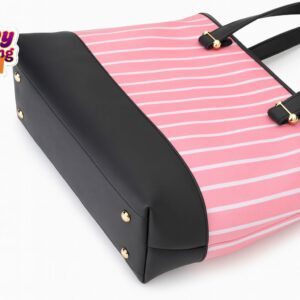 Stylish Striped Tote Bag with Matching Chain Shoulder Purse