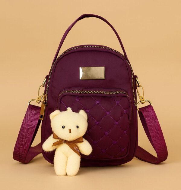 Trendy Mini Backpack for Women with Quilted Front Pocket and Teddy Bear Keychain