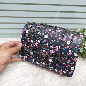 Trendy Floral Shoulder Bag for Women with Chain Strap and Secure Lock Closure