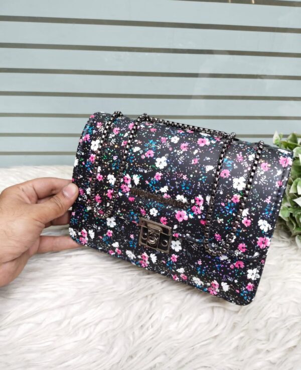 Trendy Floral Shoulder Bag for Women with Chain Strap and Secure Lock Closure