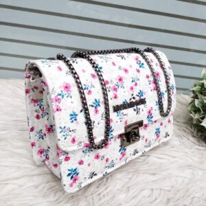 Trendy Floral Shoulder Bag for Women with Chain Strap and Secure Lock Closure