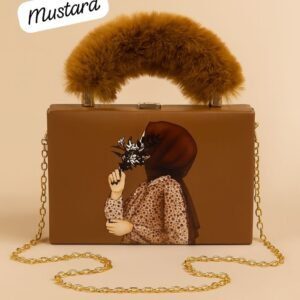 Elegant Handcrafted Box Clutch for Women with Faux Fur Handle and Gold Chain Strap