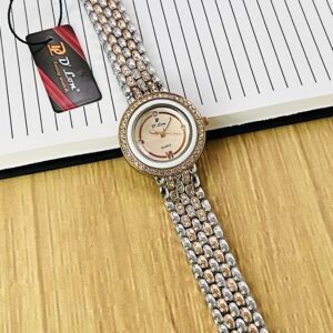 Elegant Women’s Gold Quartz Watch with Crystal Studded Strap & Bezel