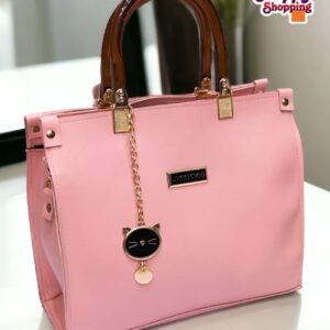 Elegant Handbag with Cat Charm and Acrylic Handles