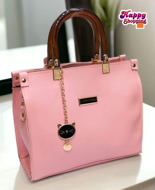 Elegant Handbag with Cat Charm and Acrylic Handles