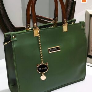 Elegant Handbag with Cat Charm and Acrylic Handles