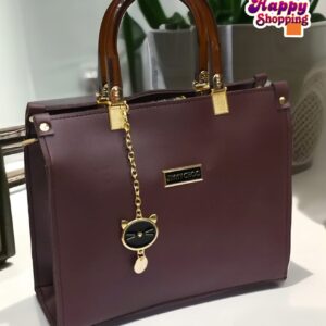 Elegant Handbag with Cat Charm and Acrylic Handles