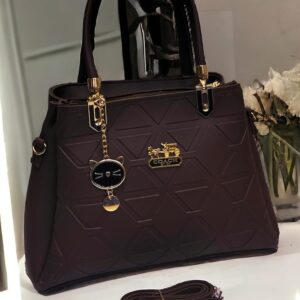 Geometric Pattern Handbag with Cat Charm & Adjustable Strap – Coach Inspired