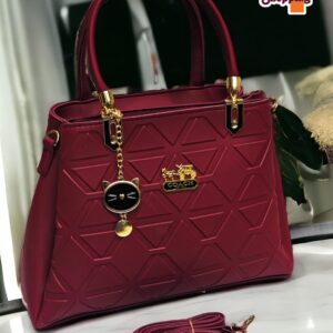 Geometric Pattern Handbag with Cat Charm & Adjustable Strap – Coach Inspired