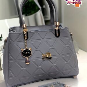 Geometric Pattern Handbag with Cat Charm & Adjustable Strap – Coach Inspired