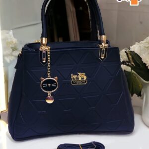 Geometric Pattern Handbag with Cat Charm & Adjustable Strap – Coach Inspired