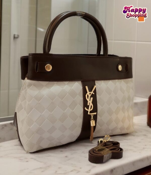 Checkered Handbag with YSL Charm & Shoulder Strap