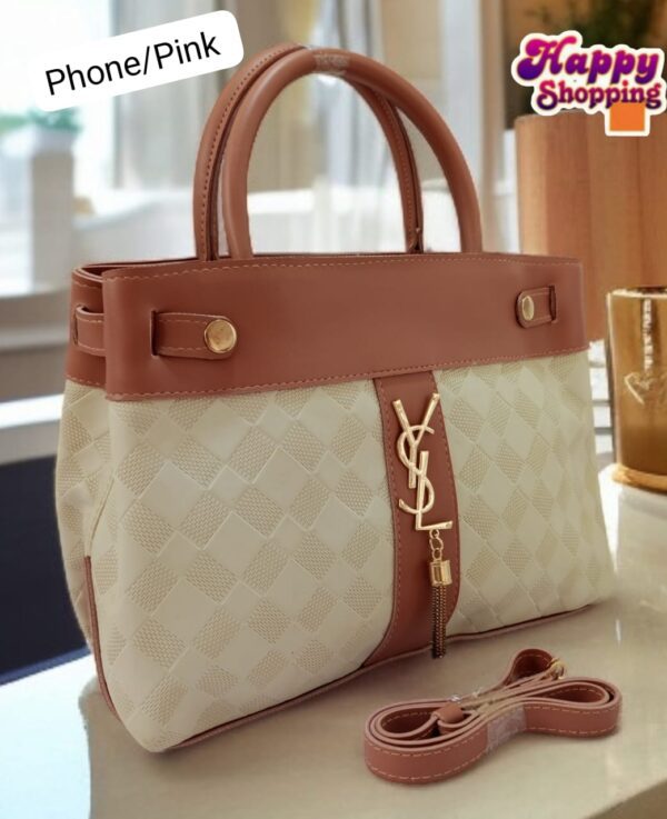 Checkered Handbag with YSL Charm & Shoulder Strap