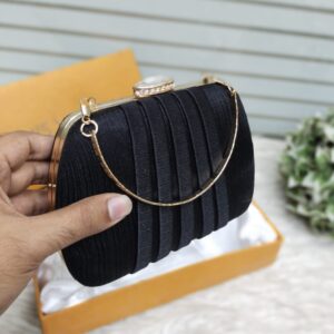 Elegant Pleated Evening Clutch With Gold Frame
