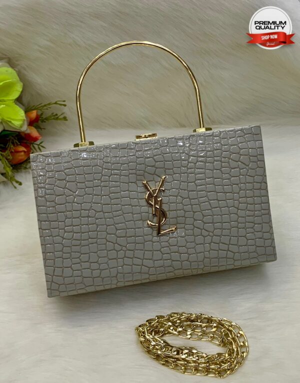 Luxury Crocodile-Texture Handbag with Gold Handle and Chain Strap