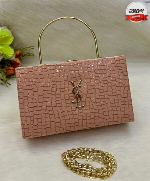 Luxury Crocodile-Texture Handbag with Gold Handle and Chain Strap