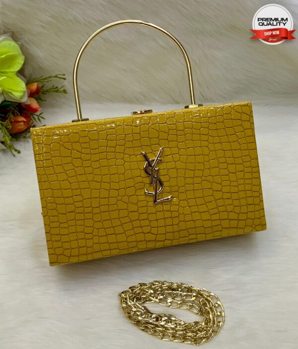 Luxury Crocodile-Texture Handbag with Gold Handle and Chain Strap