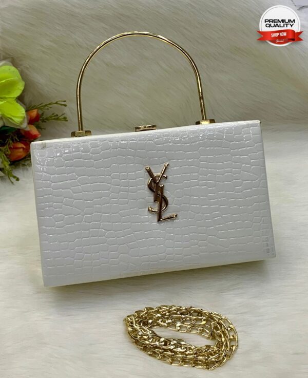 Luxury Crocodile-Texture Handbag with Gold Handle and Chain Strap