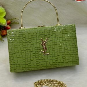 Luxury Crocodile-Texture Handbag with Gold Handle and Chain Strap