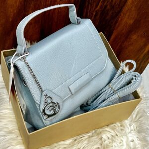 Elegant Textured Leather Handbag With Chain Charm Accent