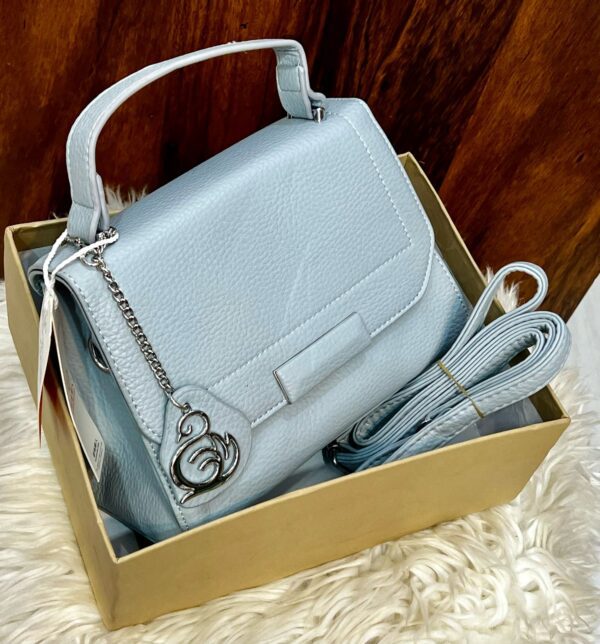 Elegant Textured Leather Handbag With Chain Charm Accent