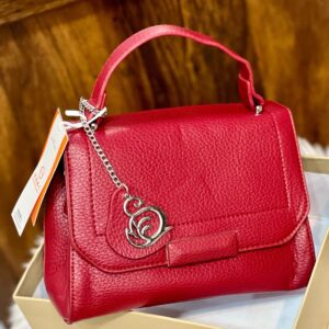 Elegant Textured Leather Handbag With Chain Charm Accent
