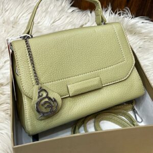 Elegant Textured Leather Handbag With Chain Charm Accent
