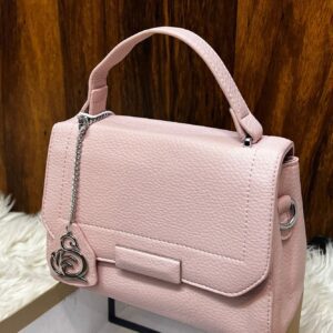 Elegant Textured Leather Handbag With Chain Charm Accent