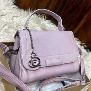 Elegant Textured Leather Handbag With Chain Charm Accent