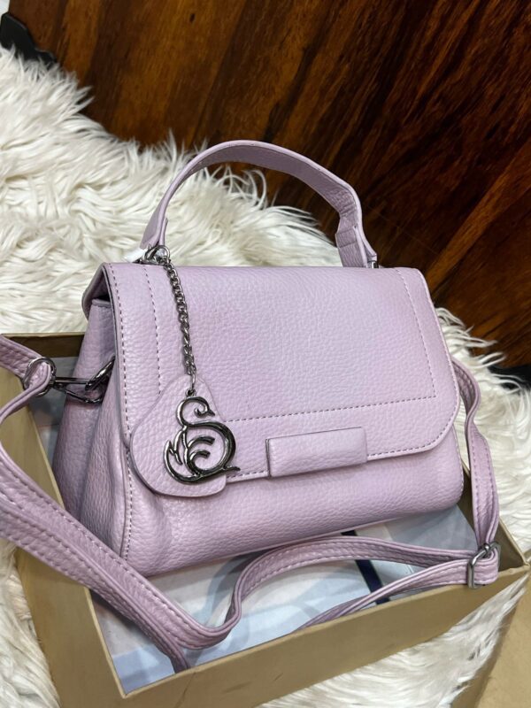 Elegant Textured Leather Handbag With Chain Charm Accent