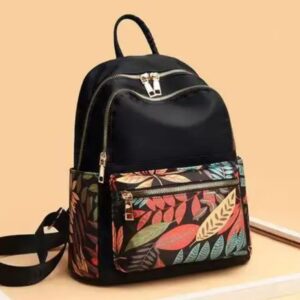 Modern Leaf-Patterned Backpack with Dual Zippers and Front Pocket