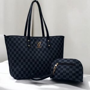 Luxury Monogram Print Tote Set With Matching Wristlet Pouch And Dual Leather Handles