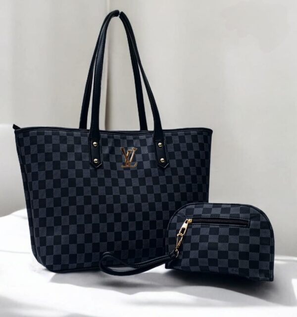 Luxury Monogram Print Tote Set With Matching Wristlet Pouch And Dual Leather Handles