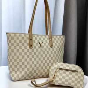 Luxury Monogram Print Tote Set With Matching Wristlet Pouch And Dual Leather Handles