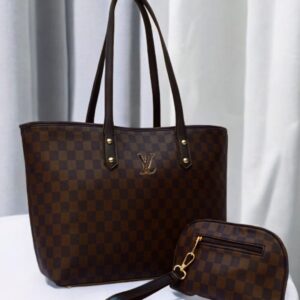 Luxury Monogram Print Tote Set With Matching Wristlet Pouch And Dual Leather Handles