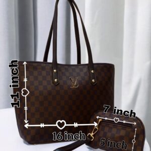 Luxury Monogram Print Tote Set With Matching Wristlet Pouch And Dual Leather Handles