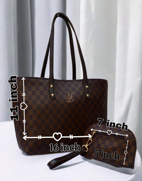 Luxury Monogram Print Tote Set With Matching Wristlet Pouch And Dual Leather Handles