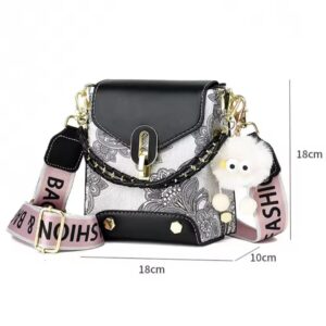 Trendy Floral Crossbody Bag with Chain Detail and Plush Charm